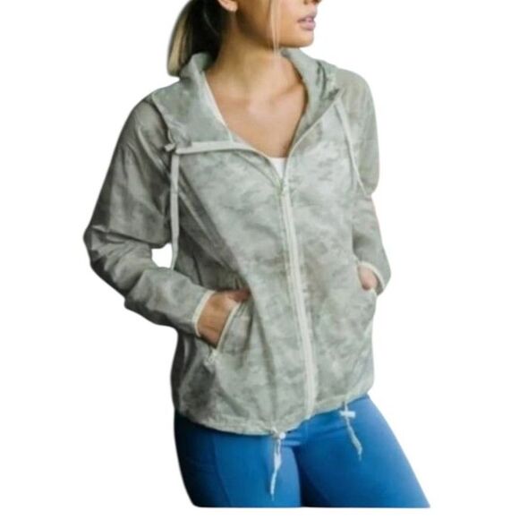 Zyia Active Sage Gray Camo Print Lightweight Hooded Active Zip Up Jacket Size XL - Picture 14 of 15
